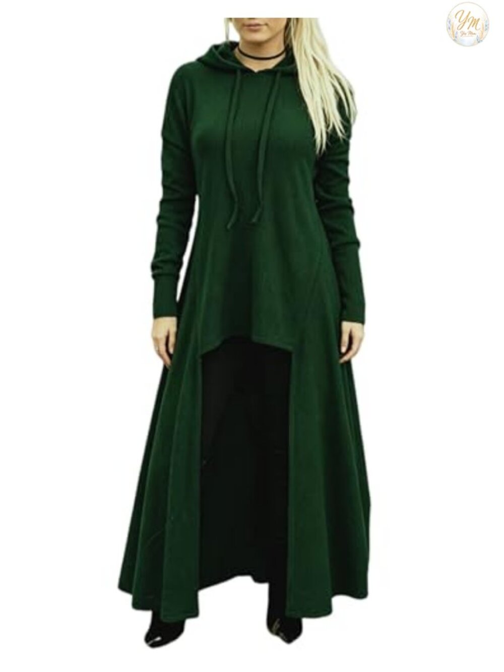 Women Hooded Sweater Dress High Low Drop Shoulder Longline Gothic Pullover